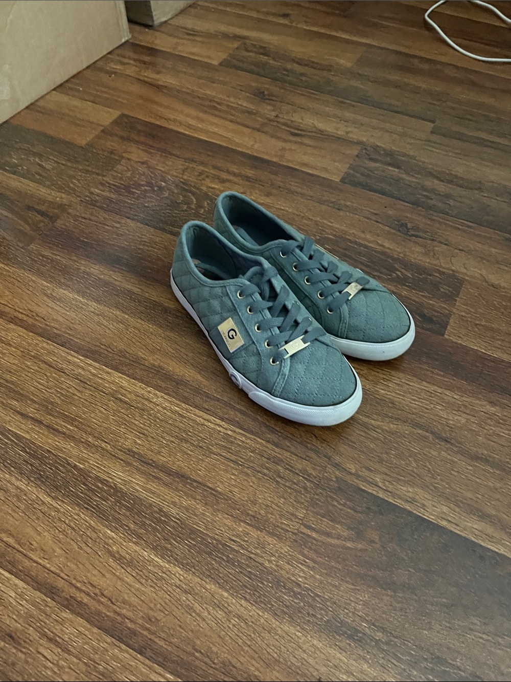 GBG Los Angeles Quilted Teal Lace-Up Sneakers with Gold Details